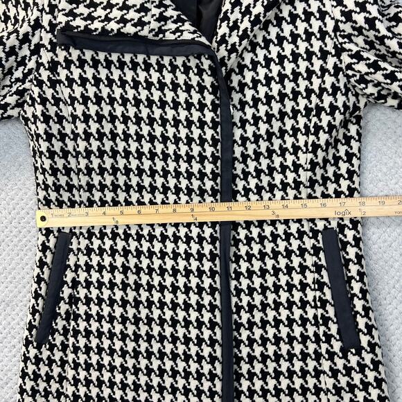 Calvin Klein Womens Houndstooth Coat Wool Blend Black Ivory Zipped Jacket Sz 8 - Picture 7 of 16
